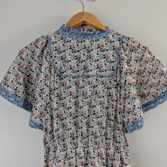 Othilia Dress Womens XS Blue Pink Floral Titania Flounced Maxi Cottage Peasant  - Picture 10 of 10